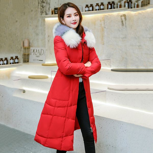 

2021 newlong for women winter slim jackets plus size hooded fur collar femlae warm coats thick outwear mujer dbpx, Black