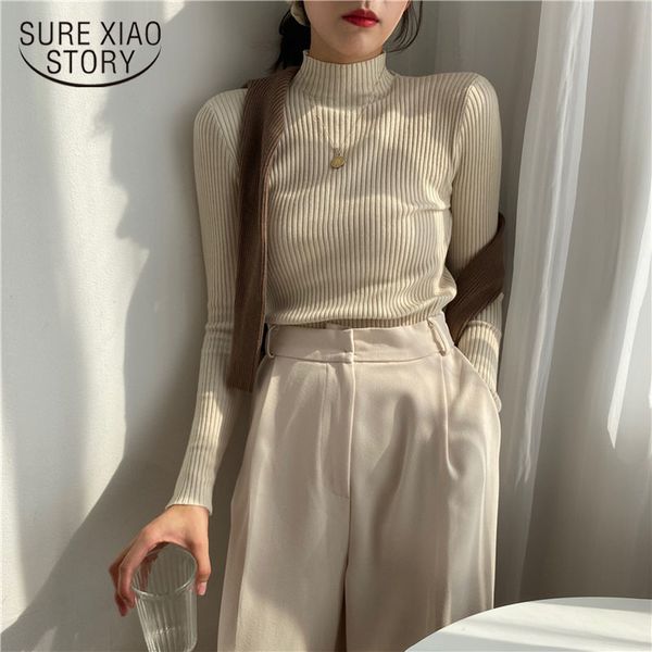 

autumn winter turtleneck women sweater solid knitted pullovers casual slim long sleeve female knitwear lady 11316 210510, White;black