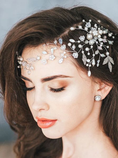 

bohemian headdress dancing party and bridal hair accessories wedding hair vine crystal pearls headband for women headpieces jewelry al7807, Silver