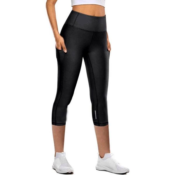 

women's elastic seven point pants leggings quick drying gym legging reflective fitness sport jogging trousers #0110, Black