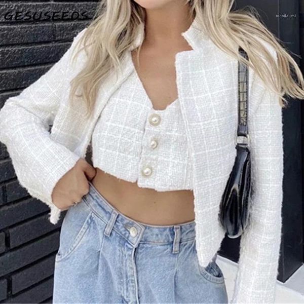 

fall 2020 women blazers vintage coat black tweed blazer white notched collar coat lady double breasted crop blazer pearl button1, White;black