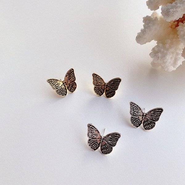 

stud srcoi retro antique finish metal butterfly earrings simple lines gold silver color cool girl women jewelry wedding1, Golden;silver