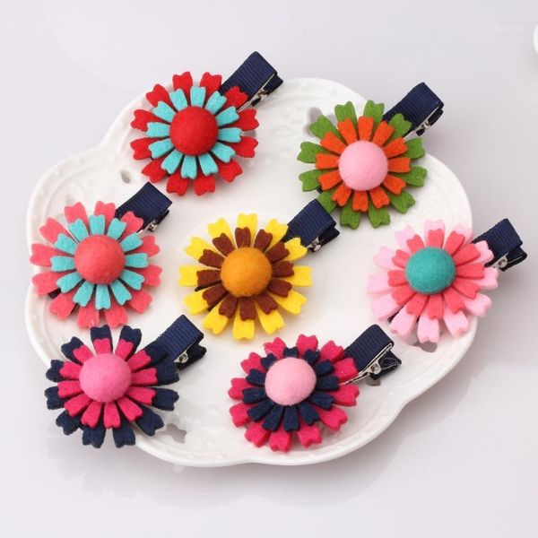 

wholesale- newly style double non-woven hairpins baby fashion sun floral hair accessories 5cm length with button lovely girl hair clip1, Slivery;white