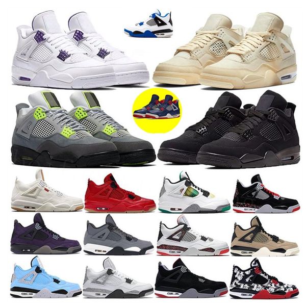 

4s white sail se neon 2020 black cat jumpman 4 basketball shoes metallic green trainers travis scotts purple men spo