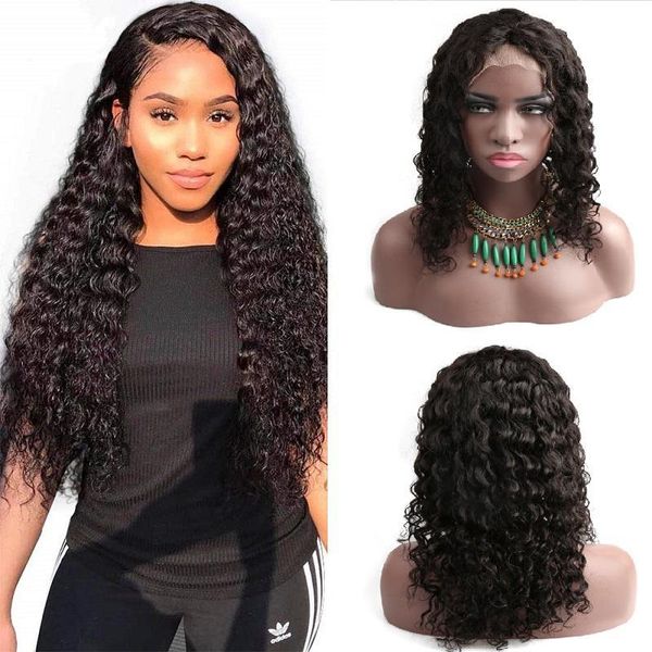 

greatremy deep wave human hair wigs unprocessed virgin brazilian peruvian malaysian full lace wigs human hair dyedable lace front wig, Black