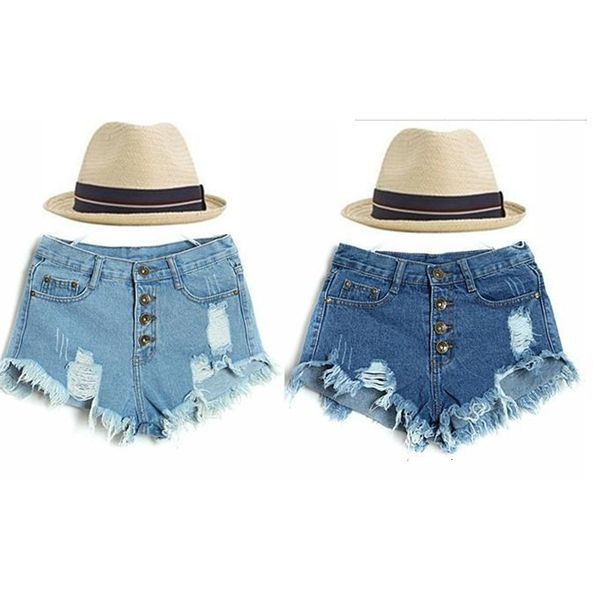 

a55 fashion single-breasted ripped women vintage hole short summer high waist denim shorts, White;black