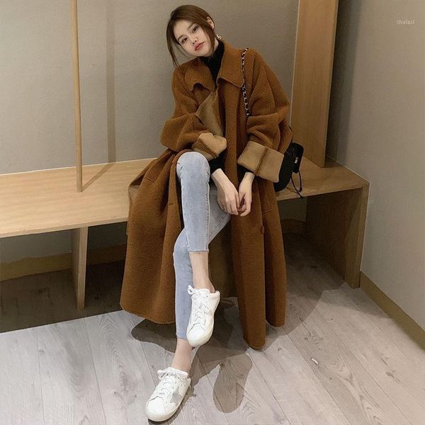 

long coat women's new winter lapel lace up vintage loose coat1, Black