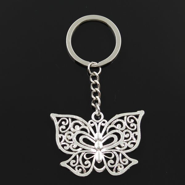 

fashion 30mm key ring metal key chain keychain jewelry antique silver color plated hollow butterfly 35x50mm pendant