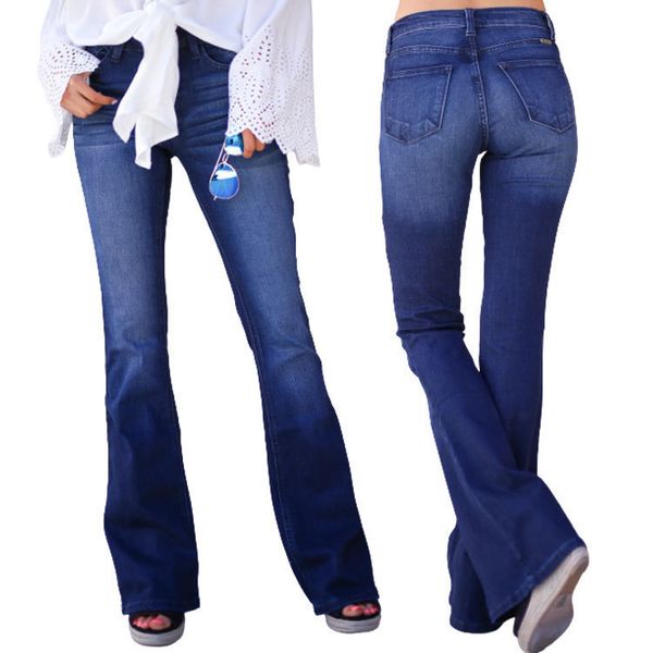 

women's autumn and winter jeans dark blue washed slim flared pants
