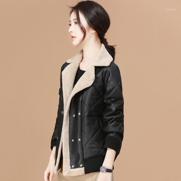 

kmetram leather jacket winter jacket women clothes 2019 thick korean parka women short coat female jaqueta de couro y34181, Black