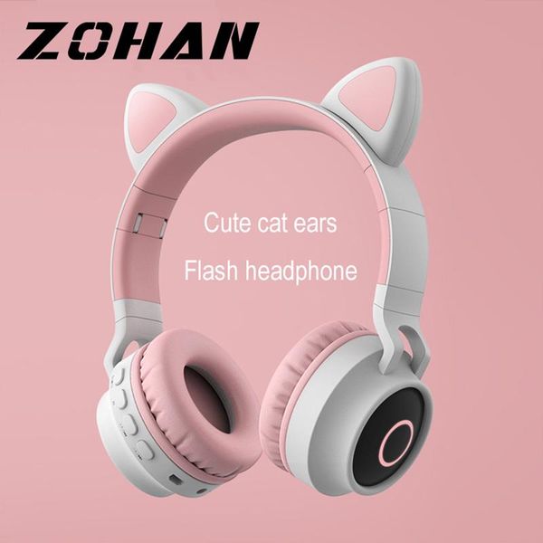 

new arrival led cat ear noise cancelling headphones bluetooth 5.0 young people kids headset support tf card 3.5mm plug with mic