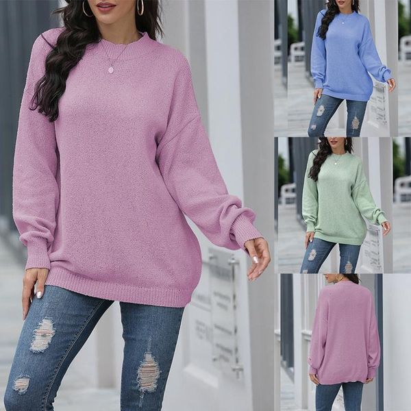 

fall women's solid color round neck loose long sleeve pullover sweater fashion clothing, White;black