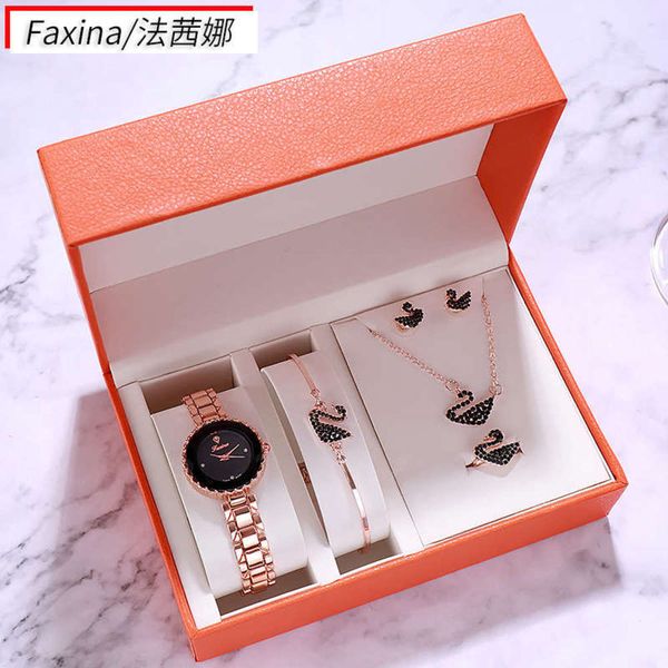 

swan women's fasina bracelet leisure waterproof watch five piece suit net red with simple watch woman, Slivery;brown