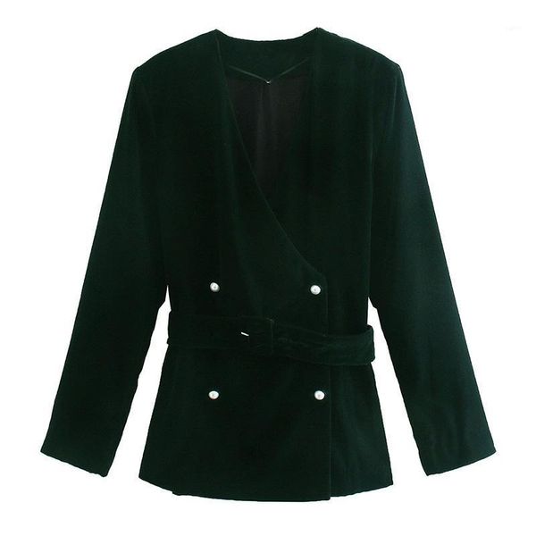 

katara fashion double breasted blazers women elegant tie belt waist jackets women long sleeve solid velvet suits ladies1, White;black