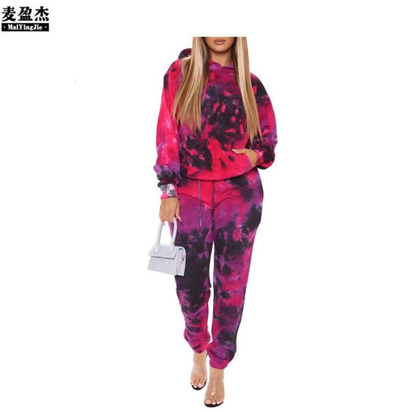 

piece new tie set dye two autumn 2020 long sleeve hooded sweater casual sports suit for women, Gray
