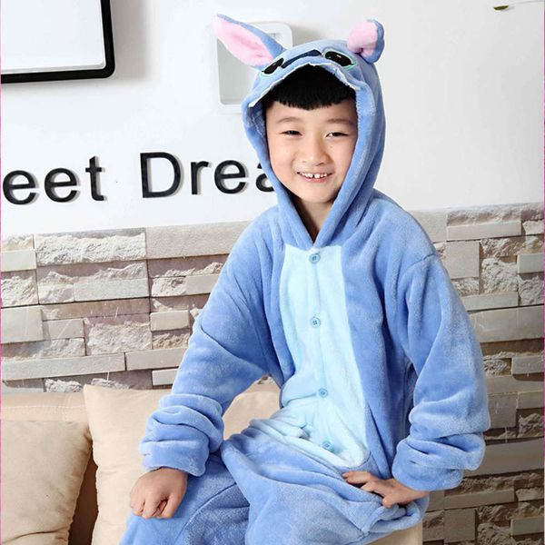 

blue stiletto cartoon animal one-piece flannel pajamas for children, Blue;red