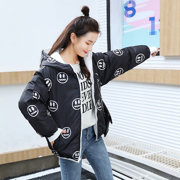 

2021 newfemale cold coat both sides can be wear short women's winter jacket plus size style thick hooded woman px5u, Black;brown