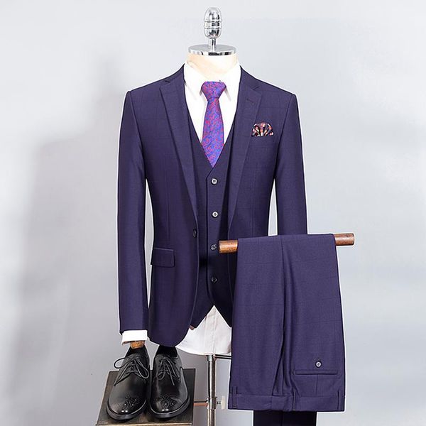 

wool 66% super 120s mens suit set 3pcs smoking casamento customized purple blazers wool formal grooms wedding suit slim fit1, White;black
