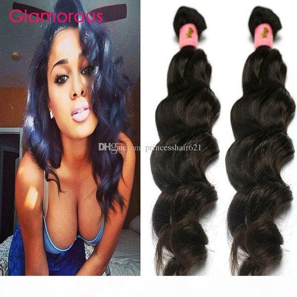 

glamorous brazilian hair weave natural wave 100% unprocessed brazilian virgin hair 2 bundles peruvian malaysian indian human hair extensions, Black