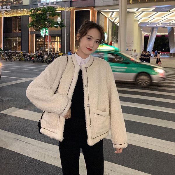 

women's jackets japanese padded jacket women's winter 2021 style small fragrance loose lamb wool cardigan long sleeves1, Black;brown