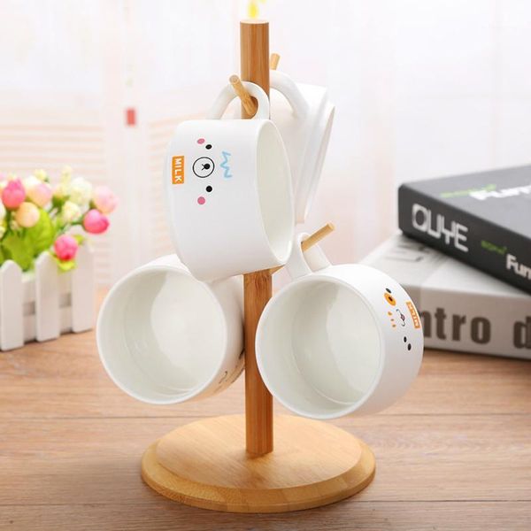 

mugs 200ml coffee cup set matte ceramic mug gift personalized cafe 4 cups wooden rack1