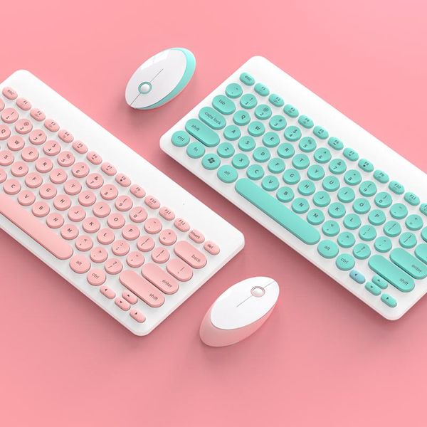 

portable wireless keyboard and mouse kit 2.4ghz wireless usb mini pink keyboard mouse combo for windows android keycap office