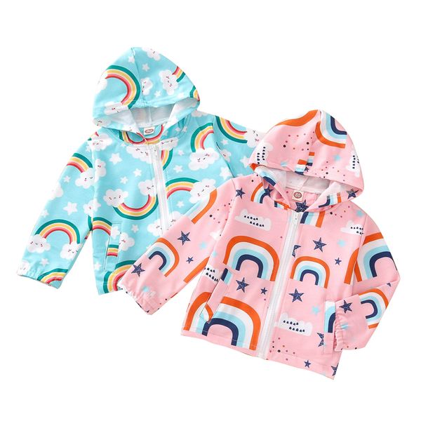 

kids girls hoodies rainbow printed toddler cartoon clothes infant baby zipper hoodies kids long sleeve pocket clothes 1-6t 061205, Black