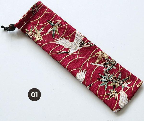 

300 шт. японский стиль портативная портативная столовая сумка для хранения холст холст емкости путешествия переносящий чехол для соломинки н