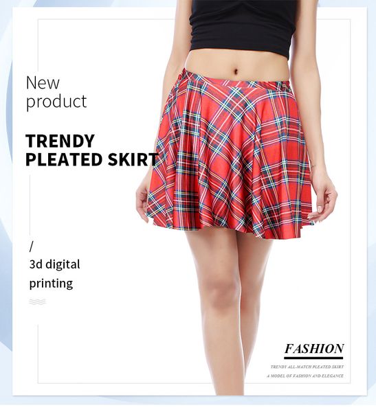 

realfine skirt bzq women 3d digital printing trendy pleated skirts for woman size, Black