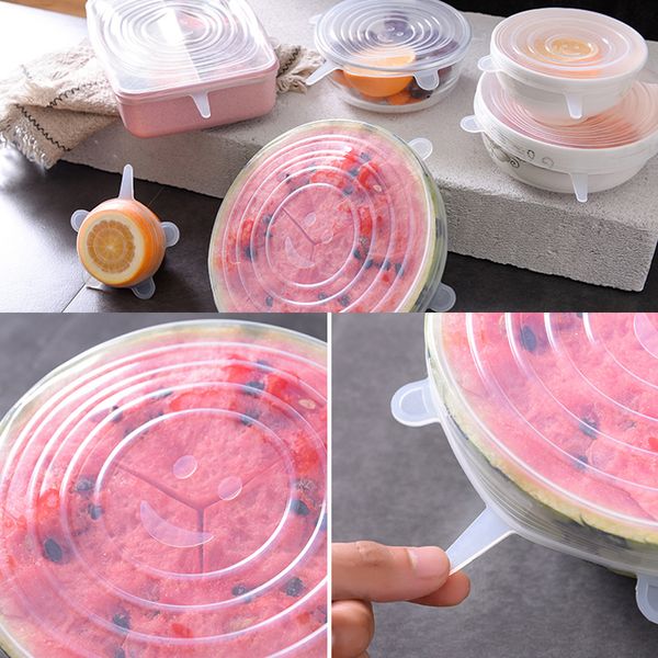 12 pcs reutilizável tampa de alimentos de silicone elástico estiramento ajustável tigela bacia universal cozinha envoltório fresco mantendo os tampões de silicone 201120