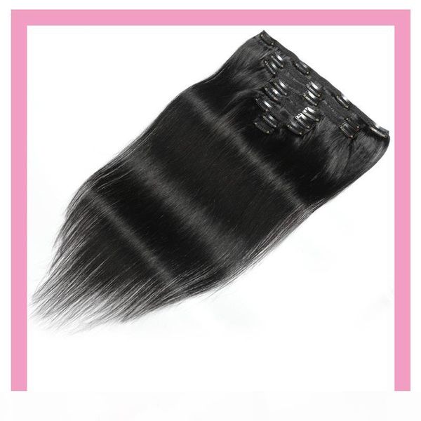 

silky straight clip in on hair extensions brazilian human virgin hair products natural color 8-24inch remy straight 120g, Black;brown
