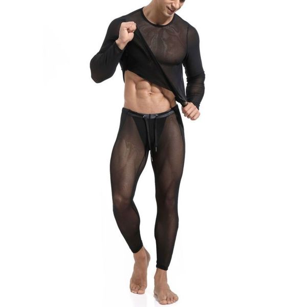 

breathable mesh tongbiao men's sports new suit long sleeve pants, Black