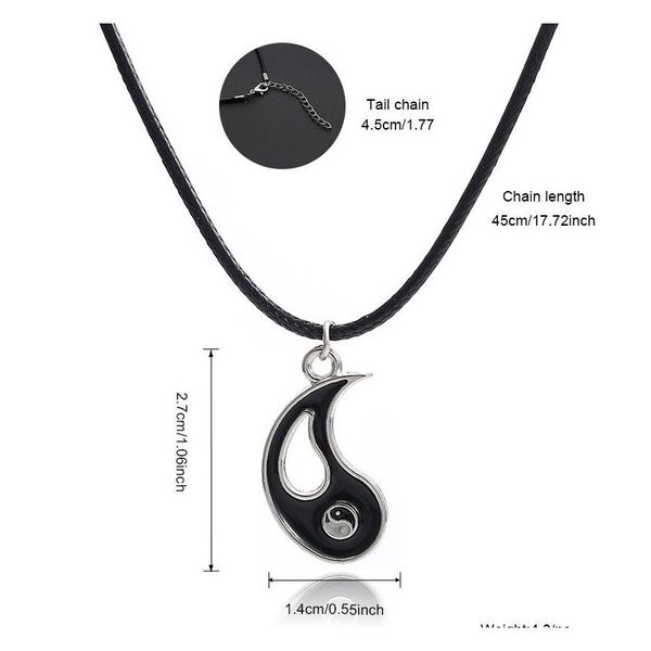 

unique design splice gossip tai chi yin yang necklaces for women leather rope pendant black white friendship couple sqcbgu new_dhbest, Silver