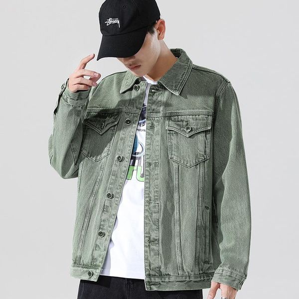 

men's jackets 2021 spring fashion loose denim jacket solid color casual coat cotton cowboys parka outwear for man plus size m-5xl, Black;brown