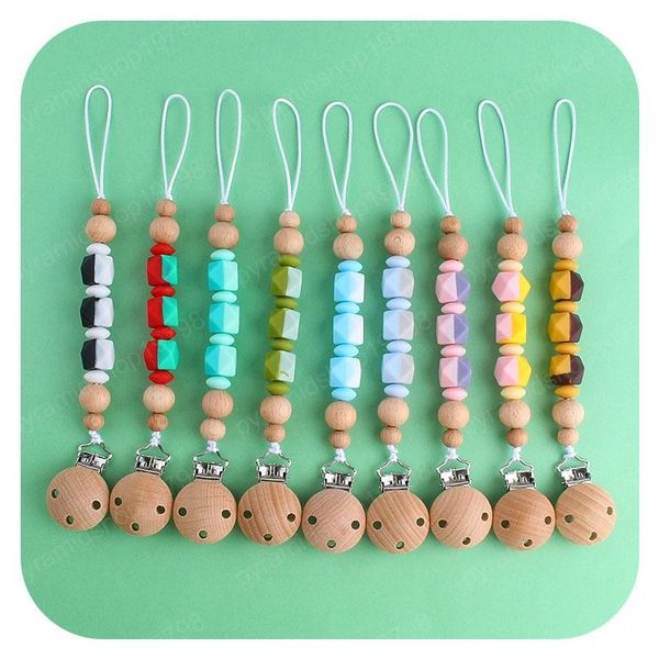 

newborn baby pacifier holders silicone octagon beads infant nipple clip baby carriage lanyard kids clip chain 9 colors