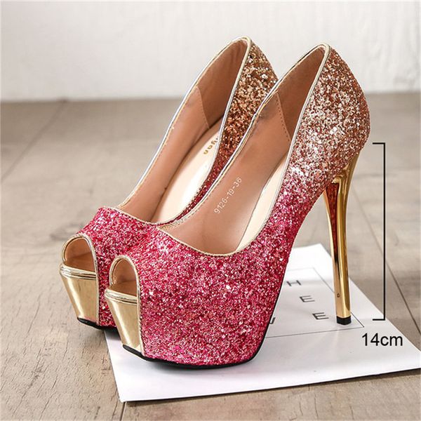 

high-heeled platform women peep woman pumps silver of gold wedding shoes women's talon f3ly, Black