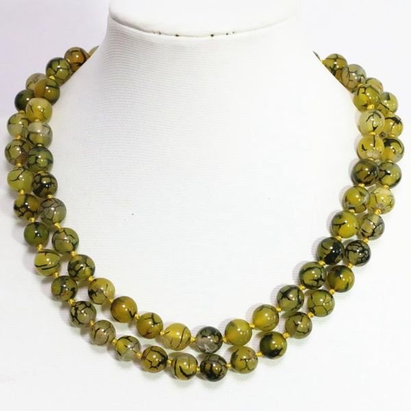 

semi-precious stone long chain necklace yellow veins agat dragon carnelian round bead 8,10,12mm fashion jewels 36inch b1472, Silver