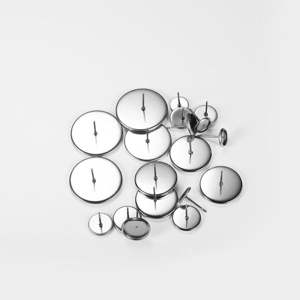 

20pcs/lot 6mm - 25mm stainless steel blank earring base findings cabochon cameo settings bezel tray for jewelry making supplies q bbynqv, Black