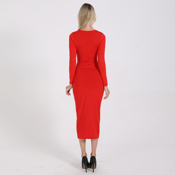 

womens fashion dressv-neck hollow long sleeve hip dress 10 colors ncup, Black;gray