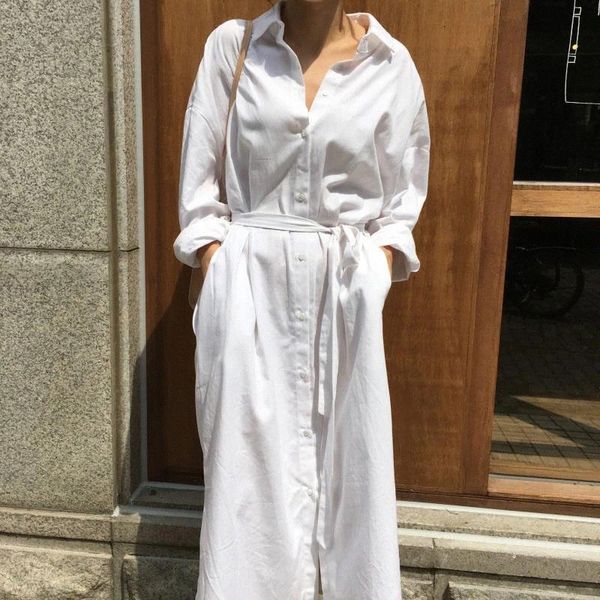 

jxmyy casual simple loose female dress 2019 autumn single-breasted lace-up white shirt dress women a-line vestidos #oq3g, Black;gray