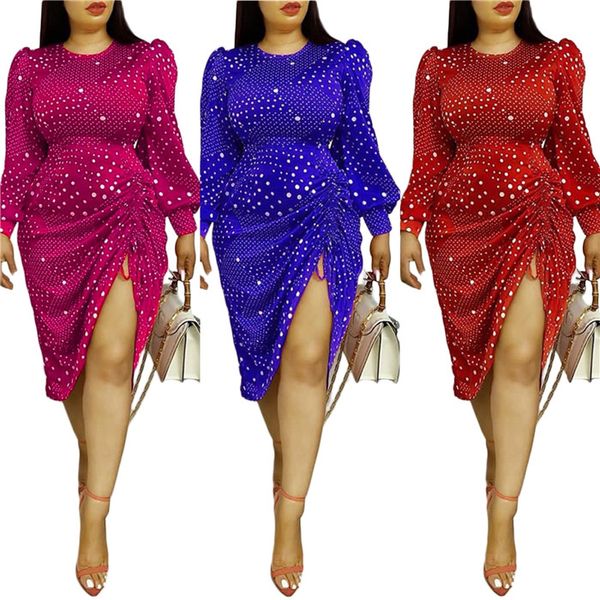 

plus size casual dresses polka dot pattern long sleeve ruch high wasit dress fashion elegant women dresses, Black;gray