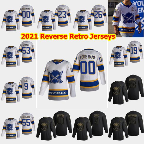 

buffalo sabres 2021 reverse retro hockey jerseys jake mccabe zemgus girgensons vladimir sobotka carter hutton victor olofsson custom stitche, Black;red