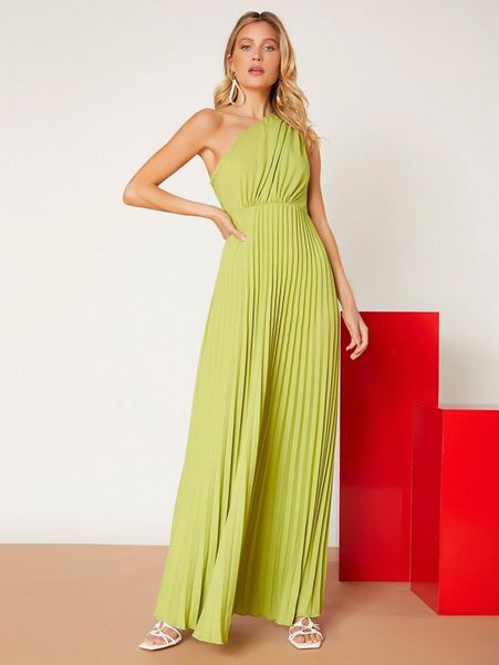 

one shoulder solid pleated dress b4qj#, Black;gray