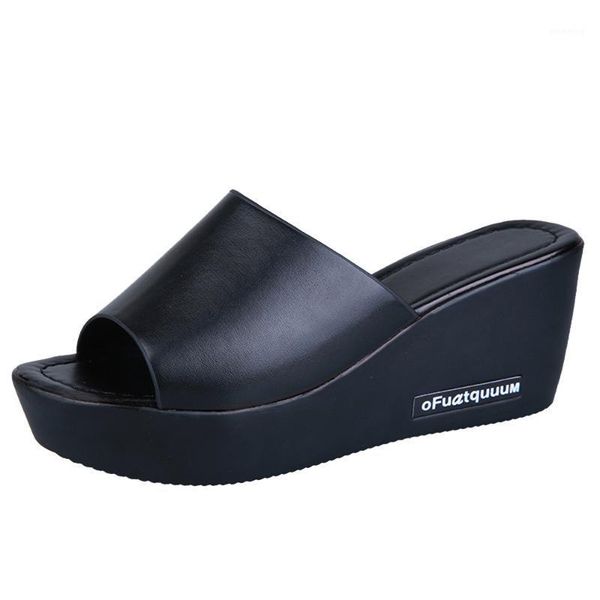 

jaycosin slippers solid color female shoes casual women fish mouth platform sandals slippers women beach shoes1, Black