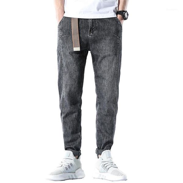 Homens jeans homens magro fit cinza primavera verão 2022 ly stretch macio casual denim calças calças de tamanho grande incluído cinto