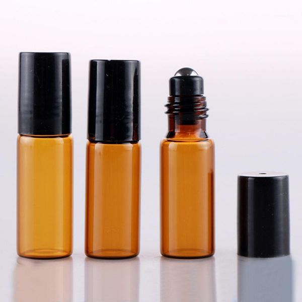 

100 pieces/lot 5ml roll on bottles for essential oils with plastic cap & refillable portable bottles with glass/steel ball1
