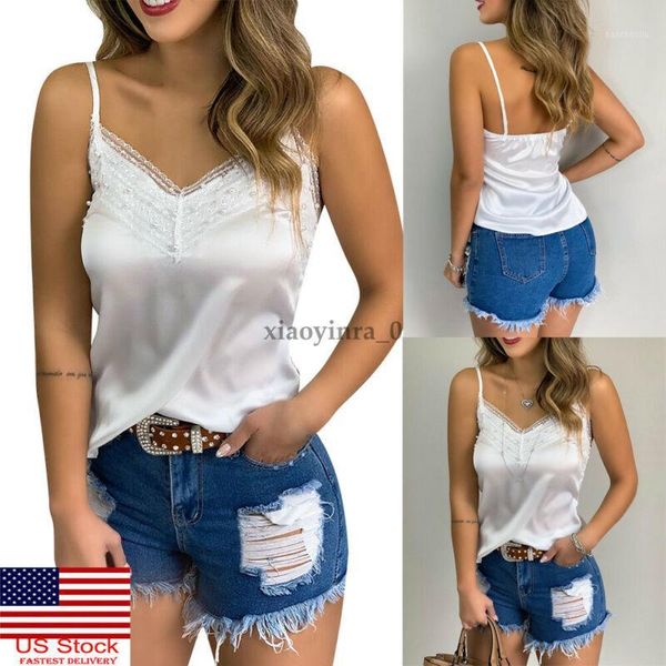 

running jerseys 2021 fashion womens v neck tank vest ladies camisole summer t shirt blouse lace style1, Black;blue
