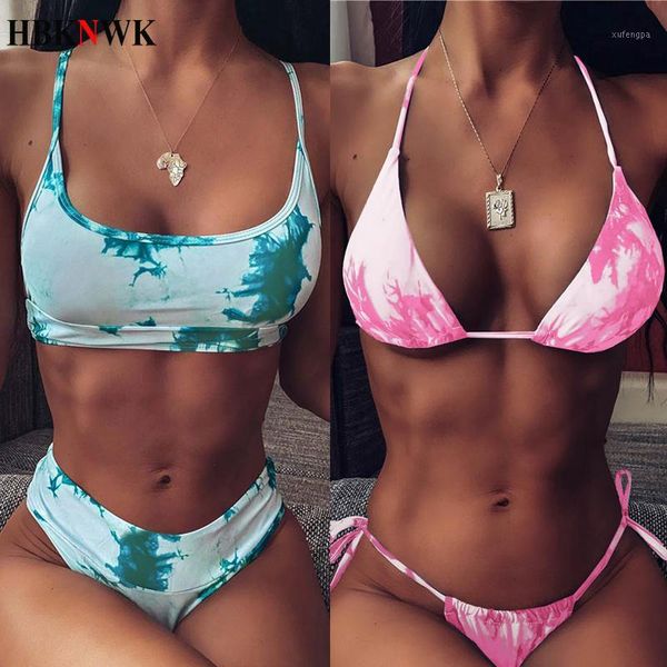 

2020 high waist bikinis swimsuit women triangle swimwear tie-dye gradient bathing suit swim suit for women micro bikini set1, White;black