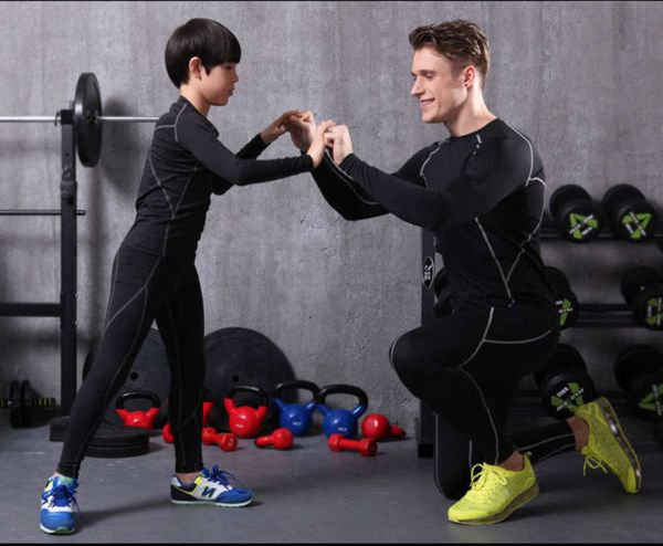 

tights autumn winter children's suit men's fitness training two piece quick drying and breathable outdoor running clothes, Gray