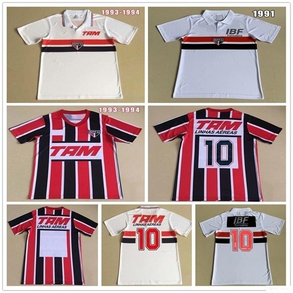 

1991 1993 1994 retro sao paulo soccer jerseys 10 linhas aereas red white custom 91 93 94 classic vintage home away football shirts, Black;yellow